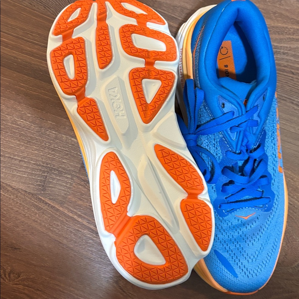 Hoka Bondi 8 Vibrant Blue and Orange Sneakers - Picture 6 of 10